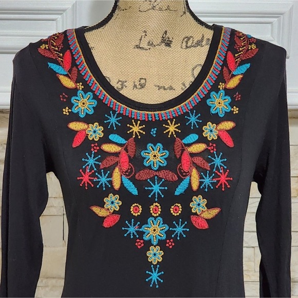 Soft Surroundings boho long sleeve stretch knit embroidered maxi dress size‎ XS - Picture 2 of 9